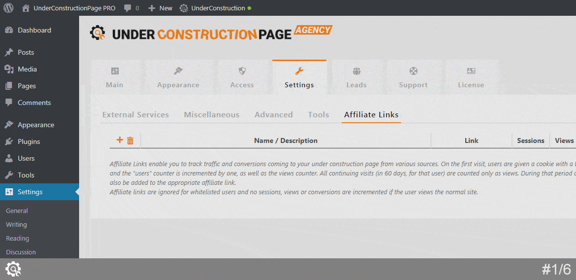 Create Affiliate Links in UnderConstructionPage