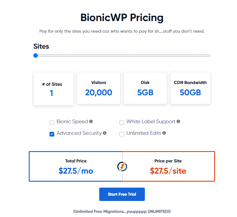 BionicWP pricing for 1 site