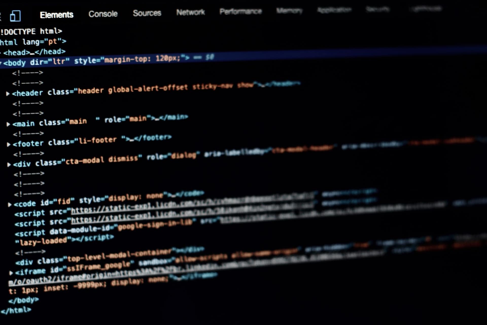 HTML code in code editor