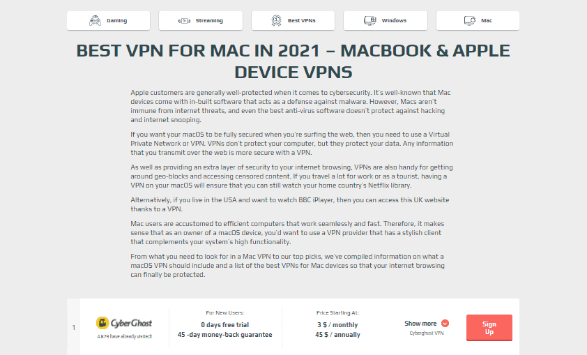 VPNSurfers Mac section