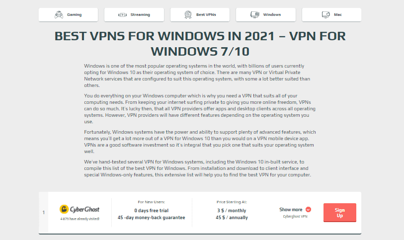 VPNSurfers Windows section