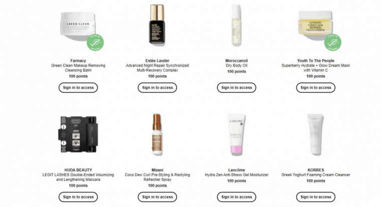 Sephora one hundred points rewards