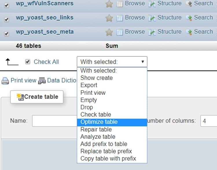 Optimize WordPress tables