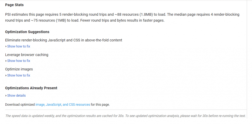 PageSpeed Insight - Optimization Suggestions