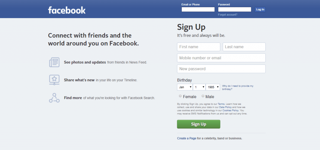 Facebook Landing Page