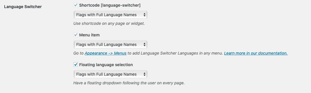 TranslatePress Language Switcher Settings