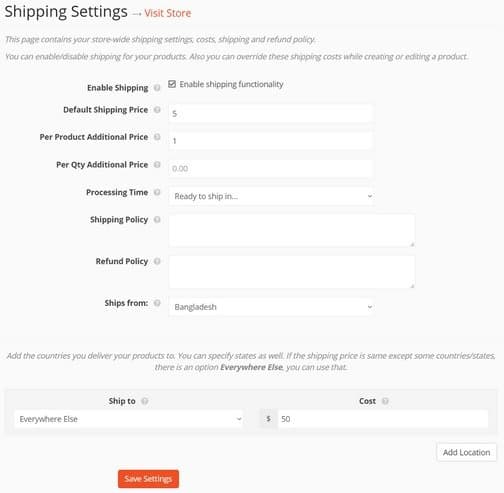 Your vendors also get to choose their shipping methods