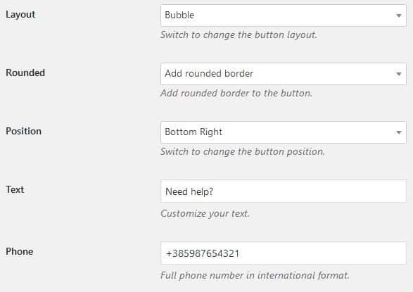 General options for your chat box button