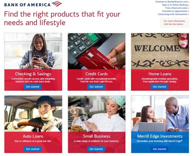 Bacnk of America landing page