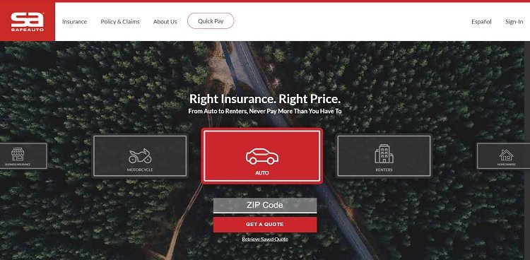 Safe Auto example of landing page