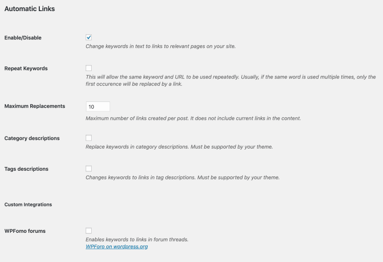 Set up how your automatic links will work