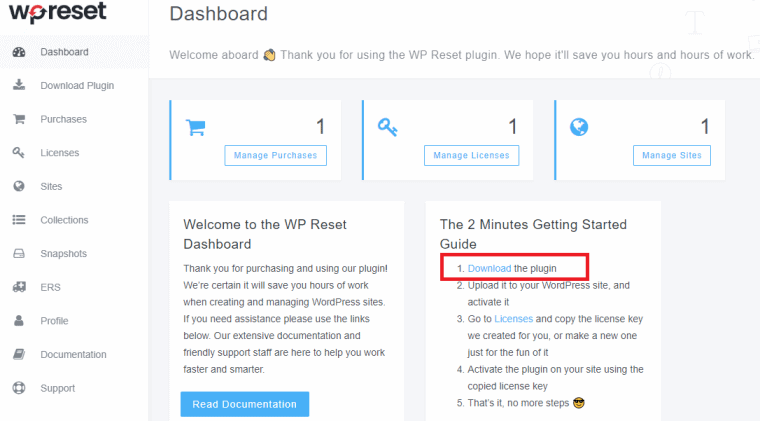 WP Reset Dashboard