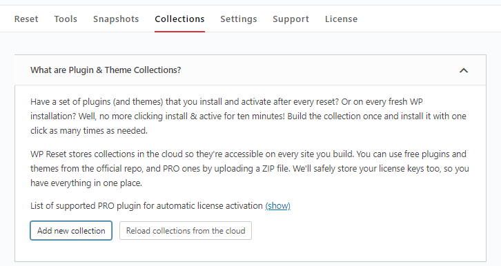 Collections tab