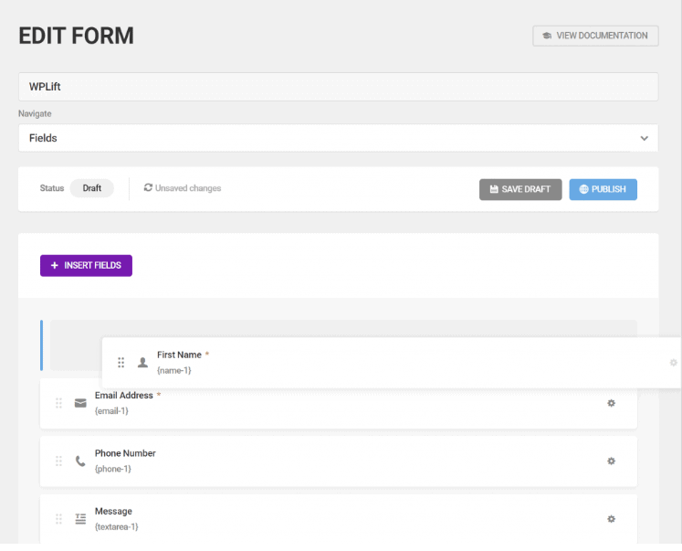 Forminator edit form window