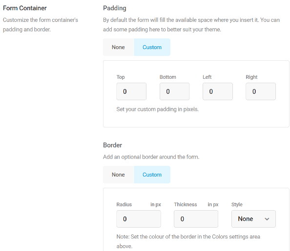 Forminator form customization tab