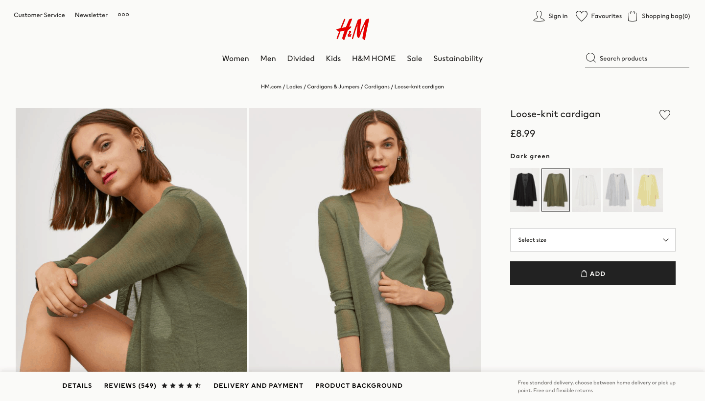 H&M product page