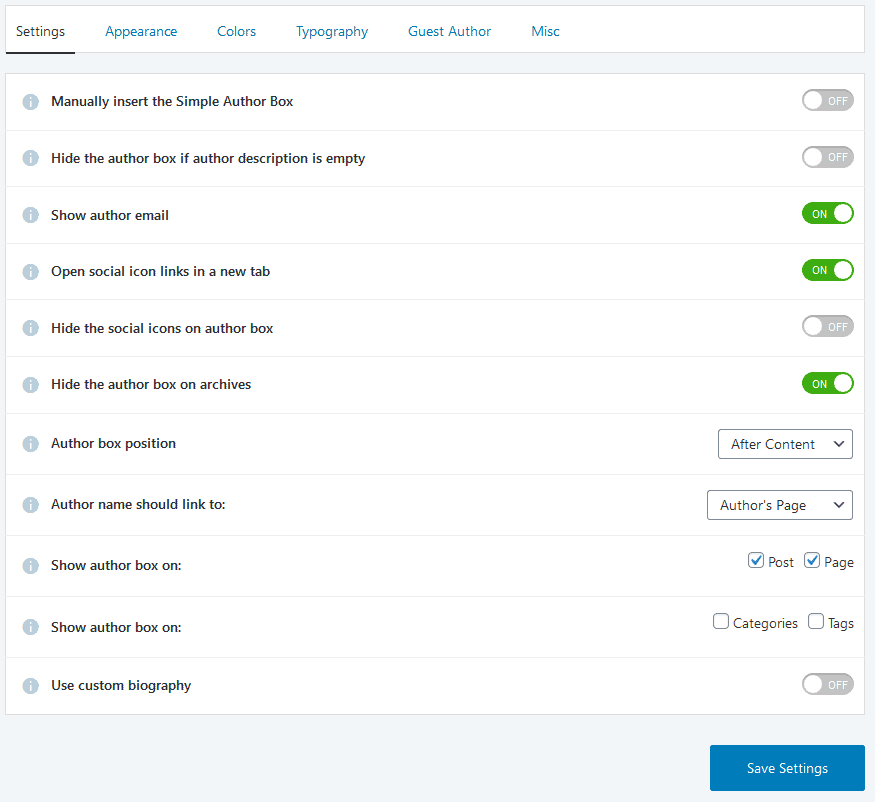 Simple Author Box settings