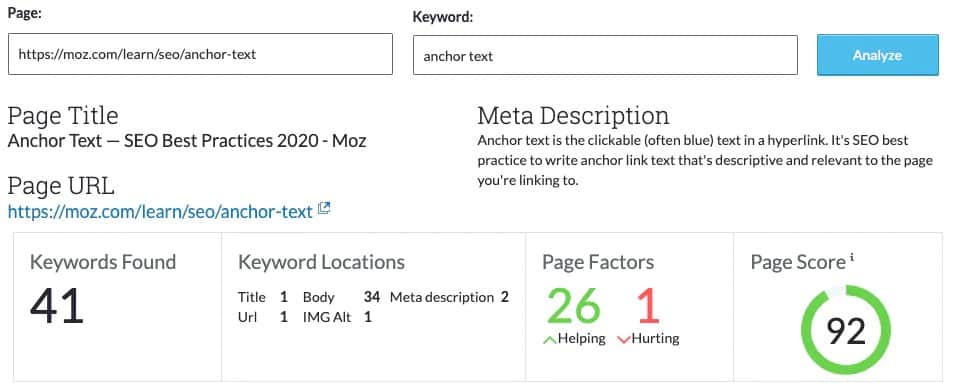 Moz keyword search