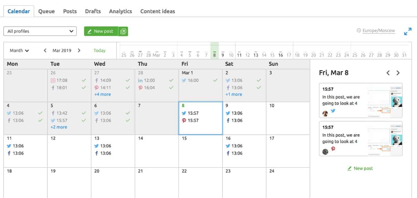 SEMrush calendar