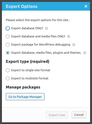 Prime Mover export options