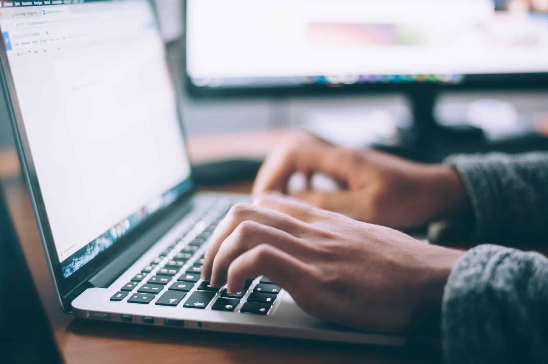 Up close of person typing