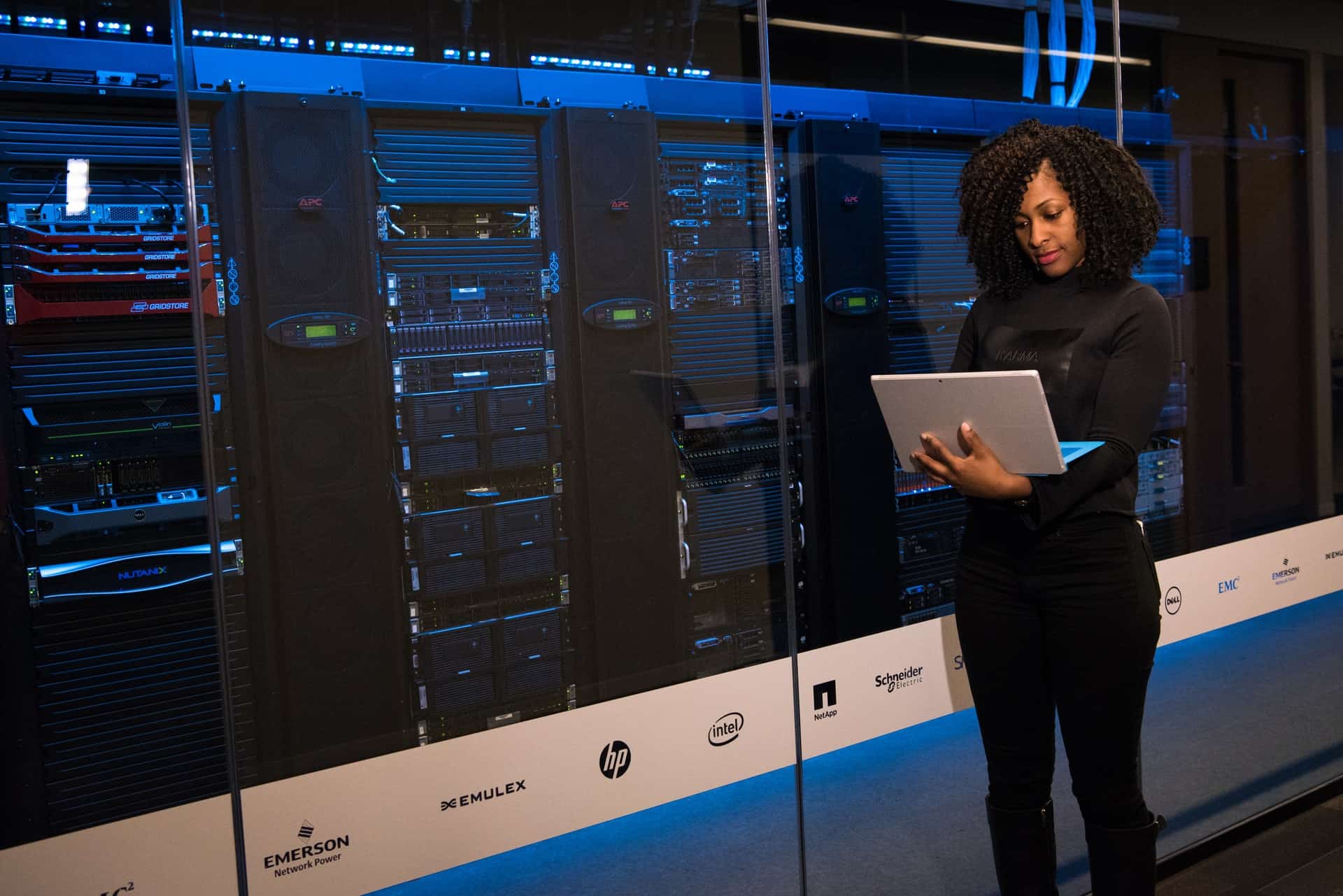 Woman standing in server room