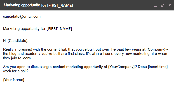 Marketing opportunity email