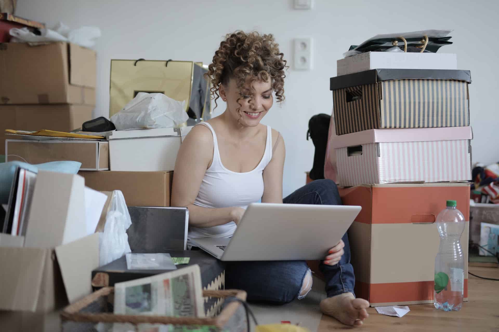 Woman on floor online shopping