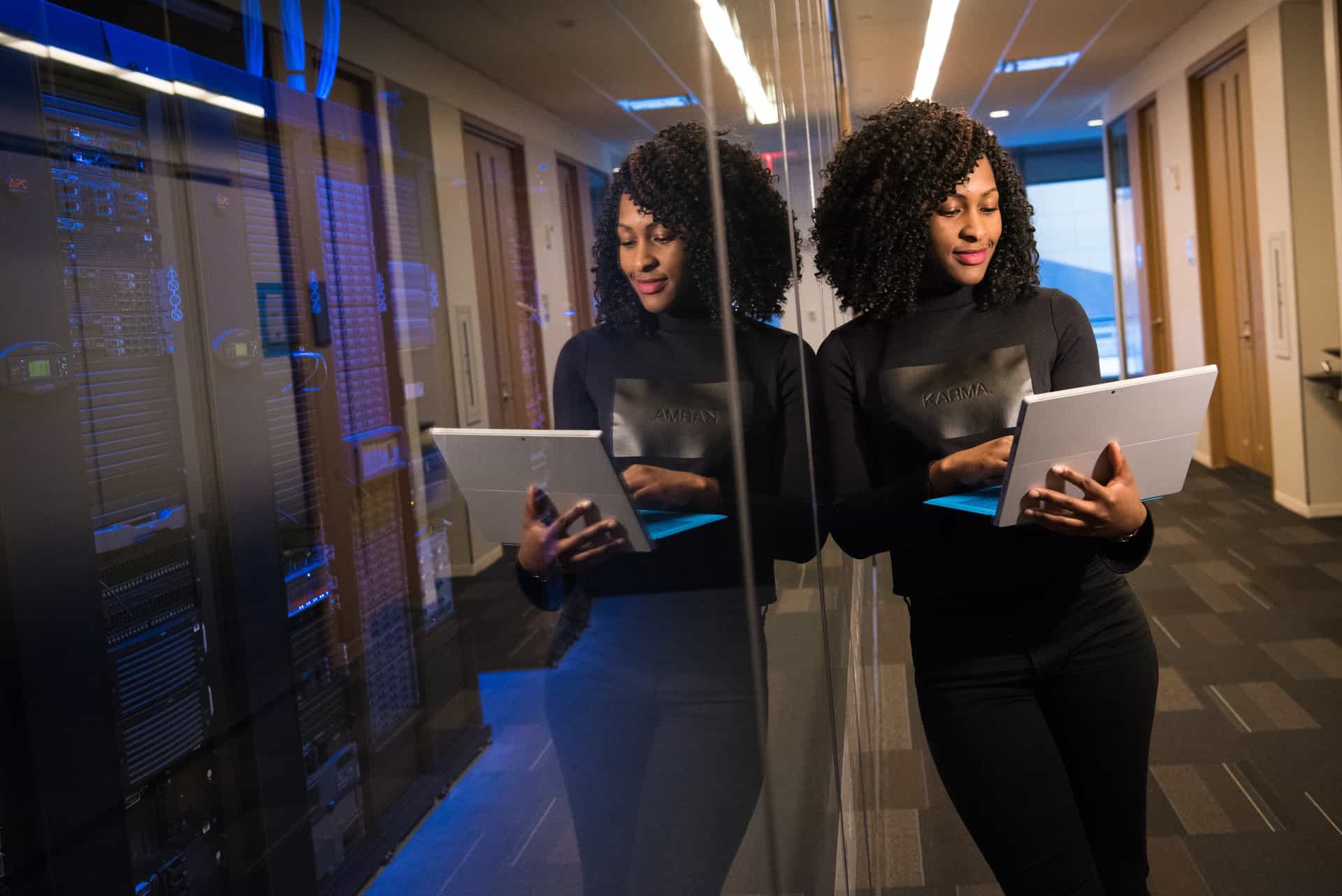 Woman next to server