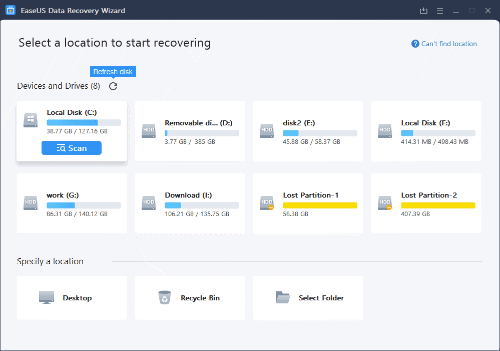 EaseUS Data Recovery Wizard scan