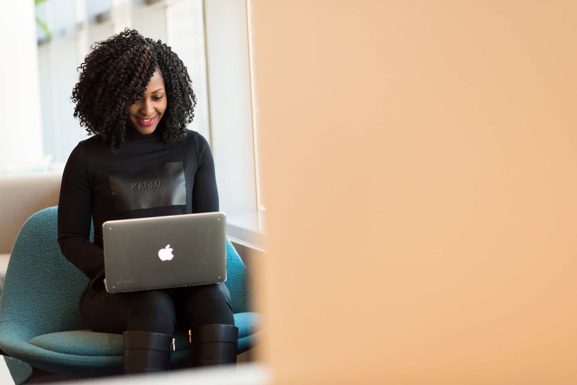 Woman reading on laptop