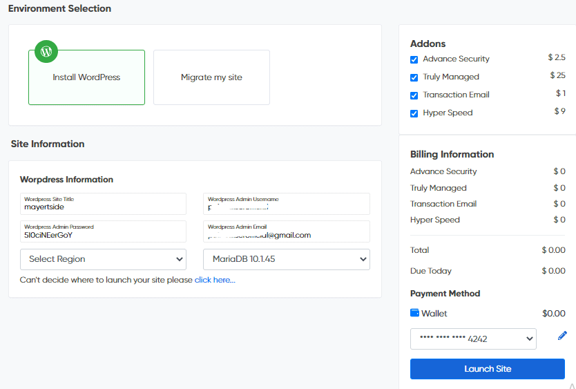 BionicWP launch site option