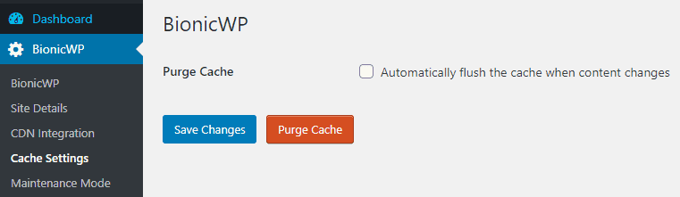 BionicWP purge cache