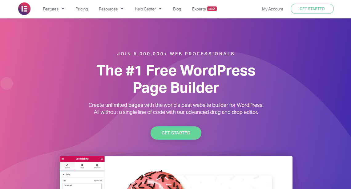 Elementor page builder landing page