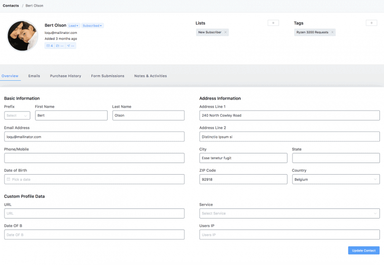 FluentCRM 360° contact view