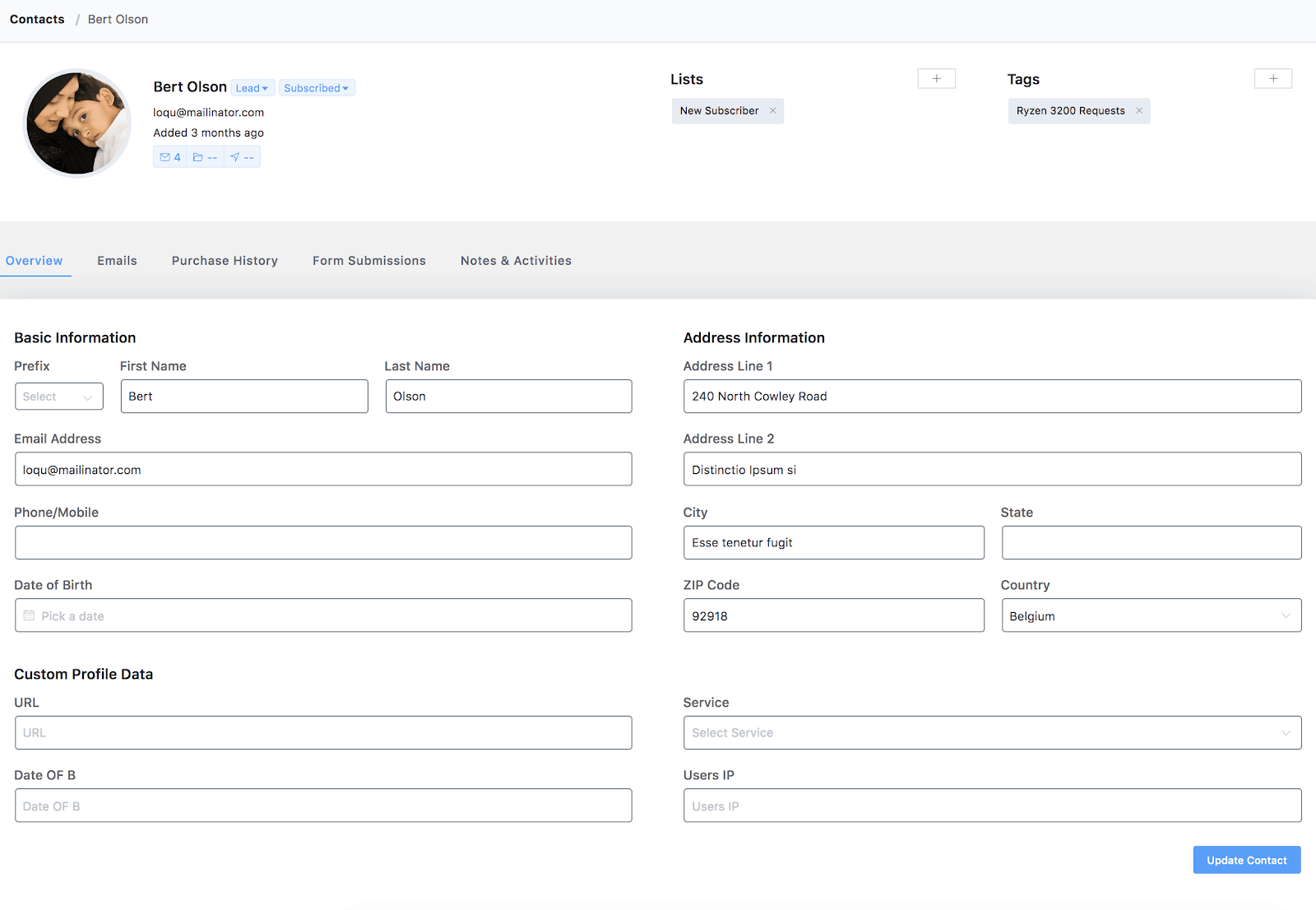 FluentCRM 360° contact view 