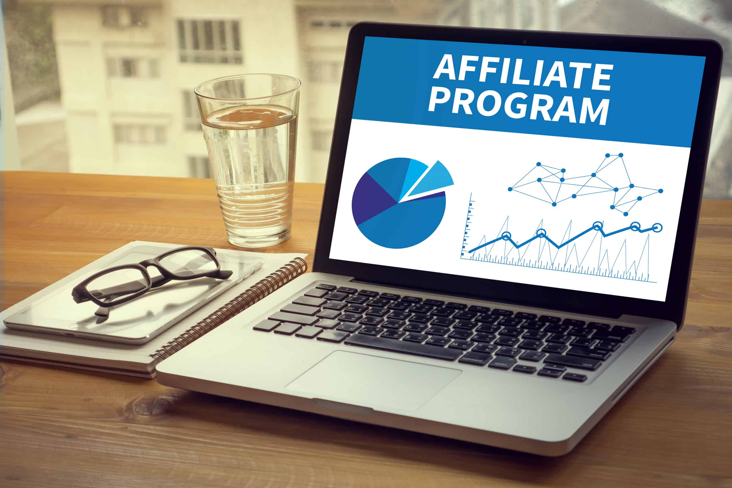 Laptop showing affiliate marketing illustration 