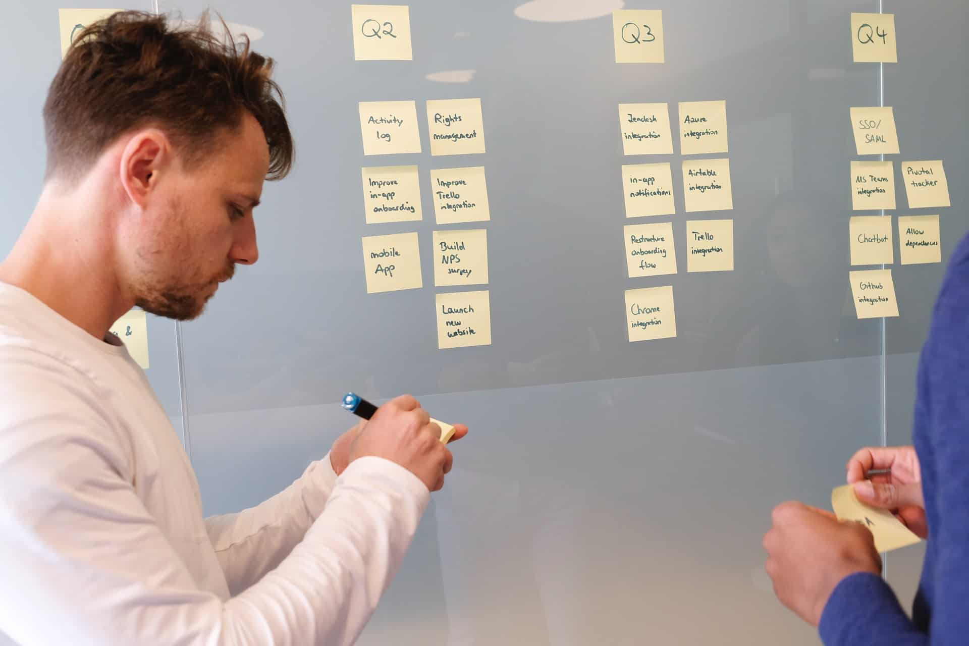 Man writing on sticky notes