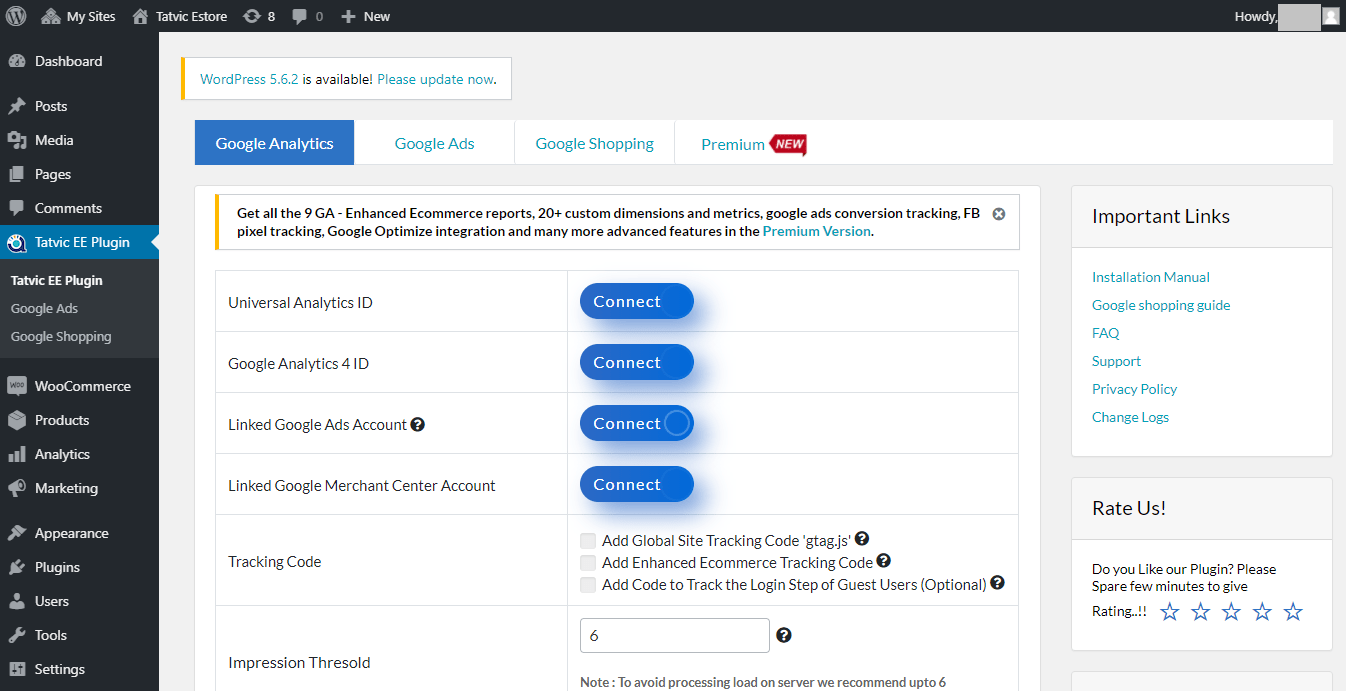 Enhanced Ecommerce Google Analytics Plugin for WooCommerce main settings page