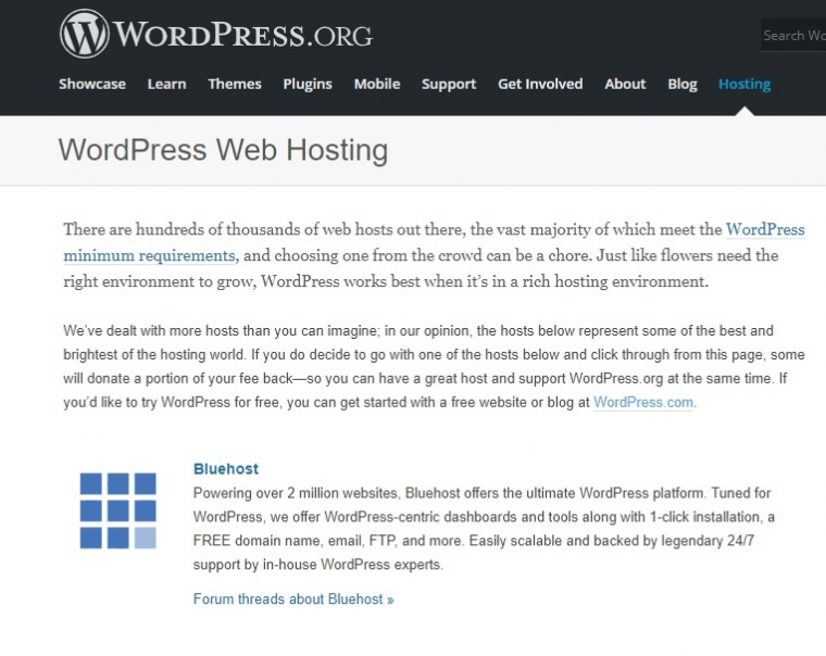 WordPress Bluehost recommendation 