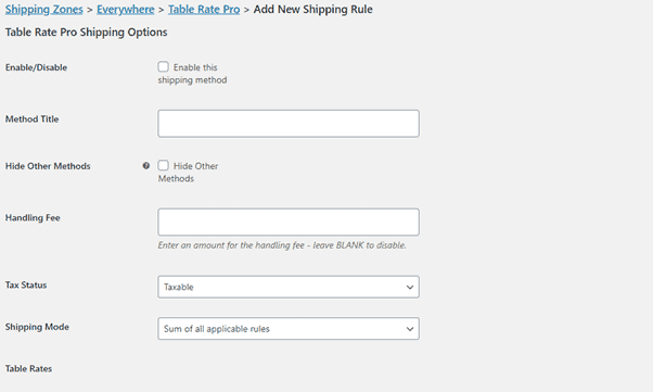 WooCommerce Table Rate Shipping PRO add new shipping rule option