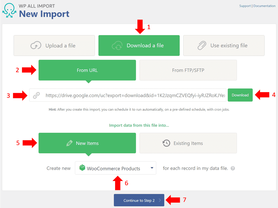 Create a new import for WooCommerce products option in WP All Import plugin