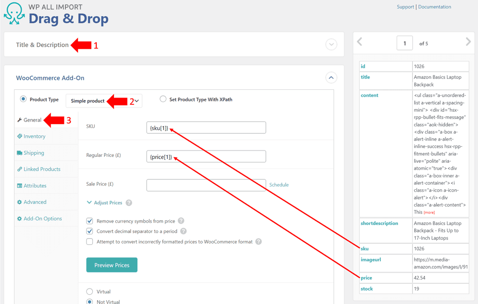 Drag and drop data option in WP All Import plugin - expanding the WooCommerce add-on section