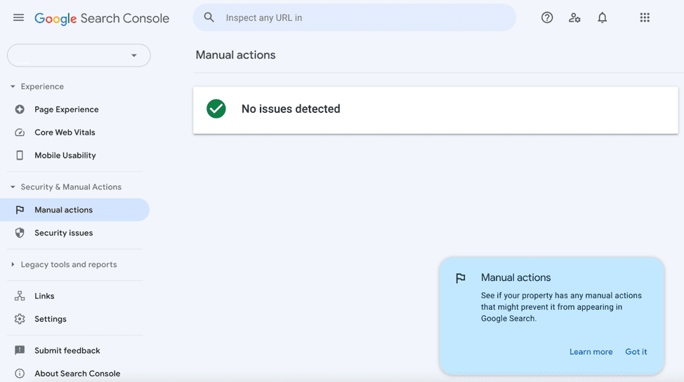Google search console manual actions