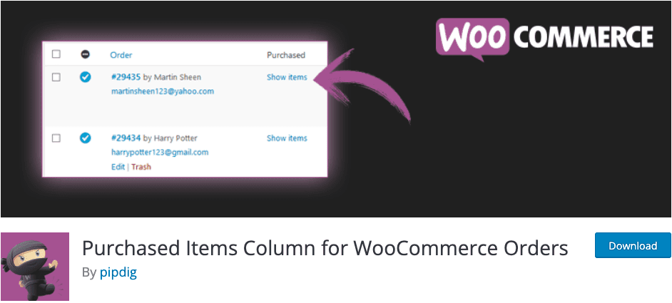 Purchased Items Column for WooCommerce Orders