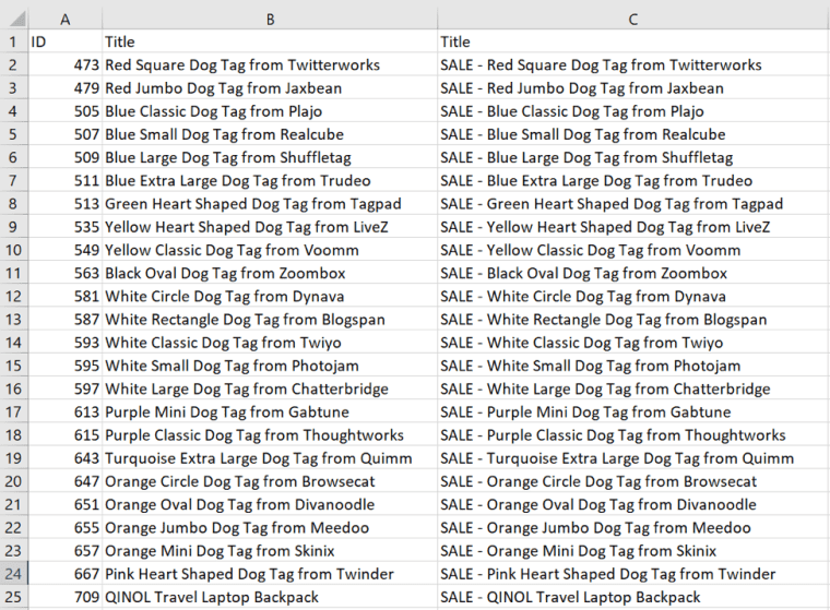 Spreadsheet for editing the product data in WP All Export plugin