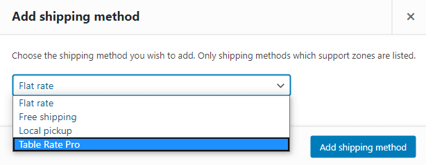 WooCommerce Table Rate Shipping plugin - adding shipping method
