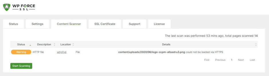 WP Force SSL content scanner