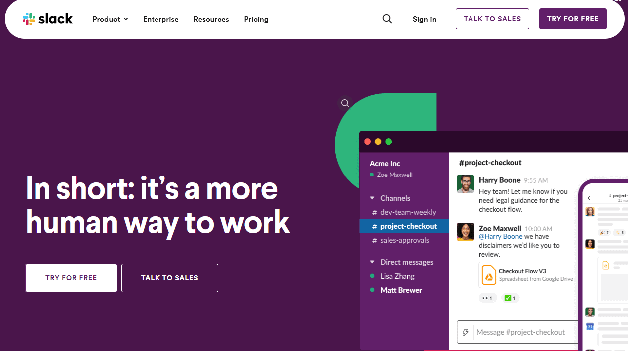 Slack landing page