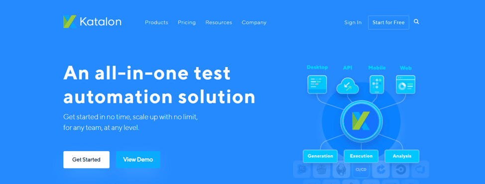 Katalon studio landing page